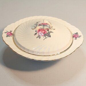 Vtg Burleigh Ware Pink Rose Covered Serving Dish